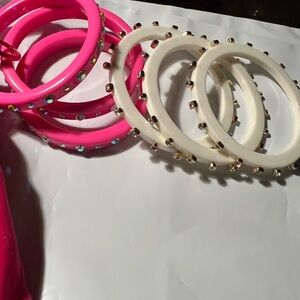 SMITH Pink and white crystal Bangles Set ( 2 sets) and lovely earrings pearls